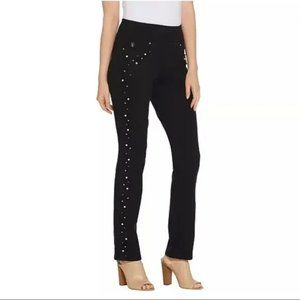 Women's Pearl Detail Slim Leg Jeans - Black